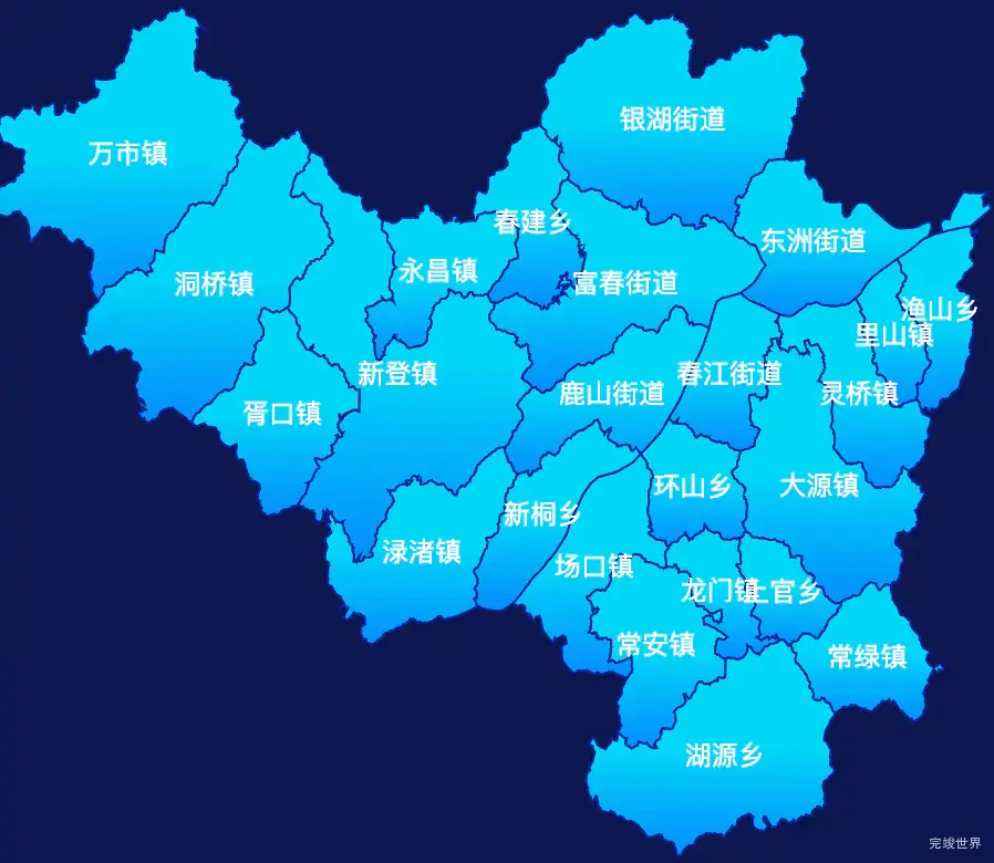 echarts杭州市富阳区geoJson地图局部颜色渐变